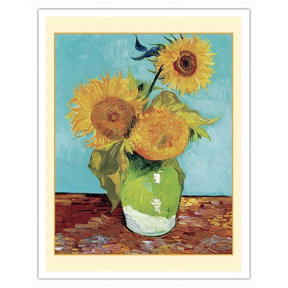 Vase with Three Sunflowers - From an Original Color Painting by Vincent van Gogh c.1888 - Fine Art Matte Paper Print (Unframed) 11x14in