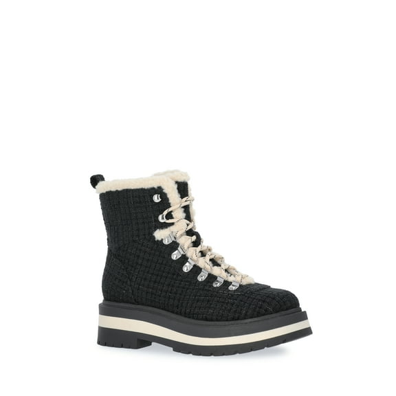 Free Assembly Women's Lace-Up Faux Shearling Plaid Booties