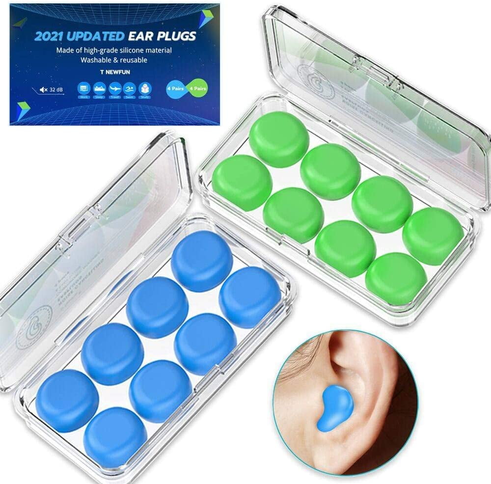 Concerts and Airplanes Shooting Swimming Reusable Silicone Earplugs-4 Pairs-Waterproof Noise Reduction Ear Plugs-NRR 32-Comfortable Hearing Protection for Sleeping