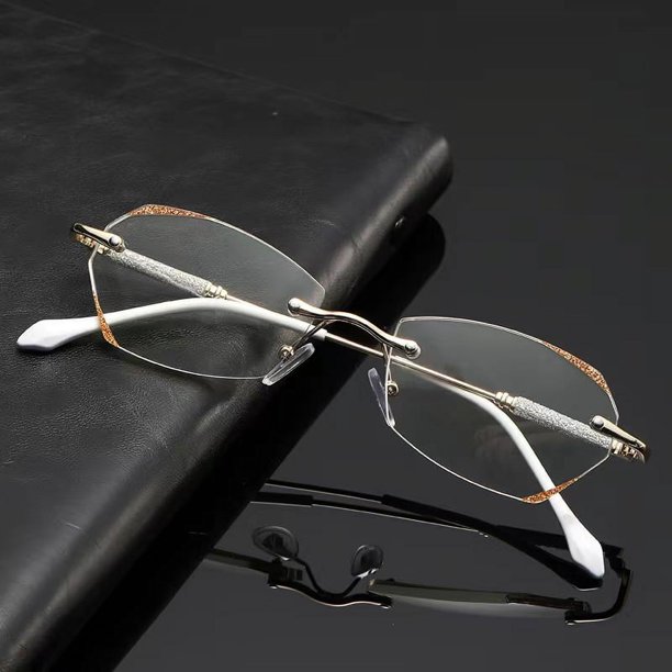 Exquisitas gafas de lectura con luz azul brillante con incrustaciones de diamantes, elegantes y de moda para mujeres, gafas de lectura con borde sin marco