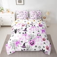 thumbnail image 2 of Manfei Kawaii Purple Ghost Bedding Comforter Set 7 Pieces for Kids, Princess Ribbon Bowknot Full Bedding Set, Sugar Halloween Pumpkin Reversible Fitted Sheet Flat Sheet, Super Cozy Room Decor, 2 of 7