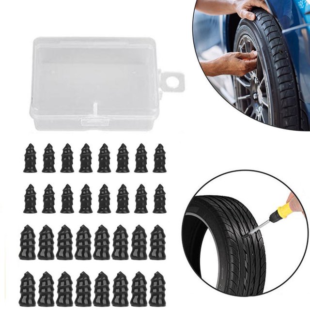 Ensemble de 32 Pcs de Clous de Réparation pour Pneus sous Vide de Voiture, Clous de Vis en Caoutchouc, Outil Rapide