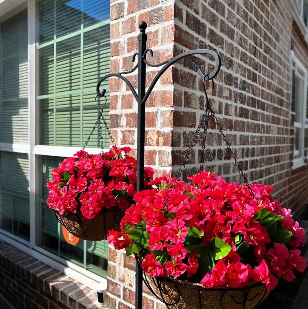 Artificial Hanging Flowers Plants with Basket for Outdoors Spring Decoration,Fake Petunias Flowers