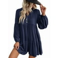 thumbnail image 3 of Long Sleeve Short Dresses for Women V Neck Fall Casual Loose Fit Flowy Swing Tiered Vacation Boho Dress Navy Blue L, 3 of 9