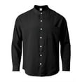 thumbnail image 3 of ZZHZGZ Fourth of July Dress Shirts for Men Big and Tall Men's Spring and Autumn Fashion Linen Long Sleeved Stand up Collar Shirt Breathable Casual New Chinese Pocket Top M, 3 of 7