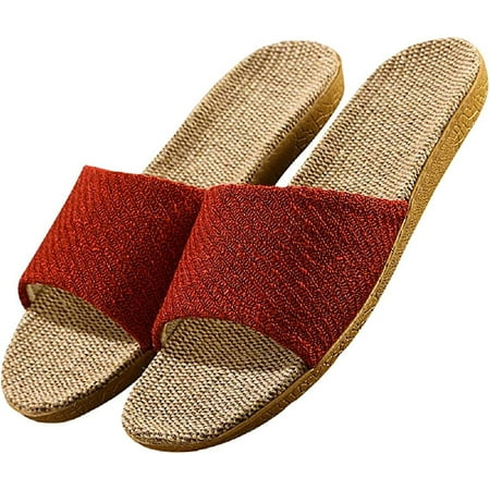 

PIKADINGNIS Fashion unisex linen slippers non-slip indoor slippers open toe outdoor beach shoes sandals