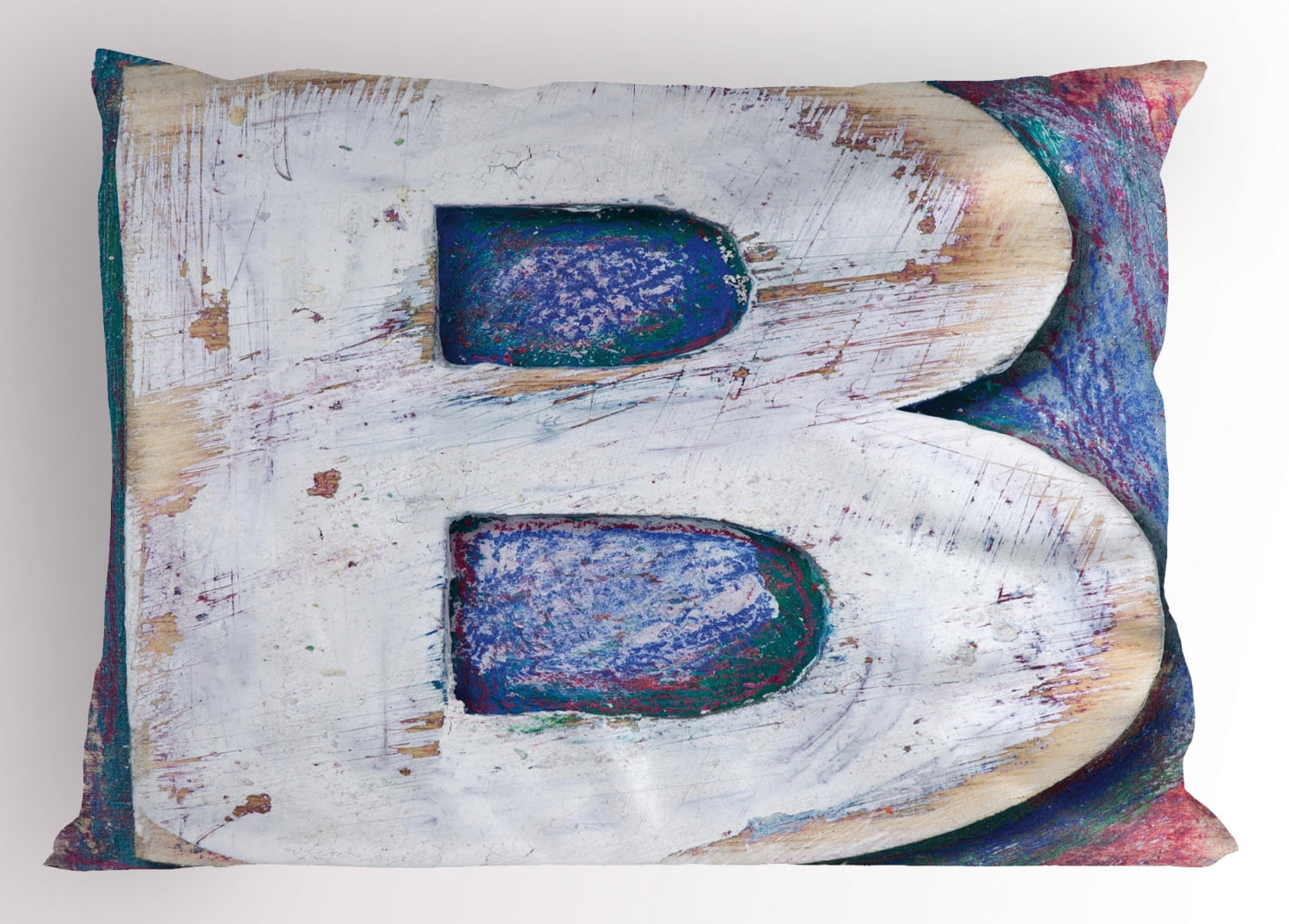 Letter B Pillow Sham Ancient Printing Design with Wooden Block Letters