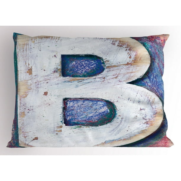 Letter B Pillow Sham Ancient Printing Design with Wooden Block Letters