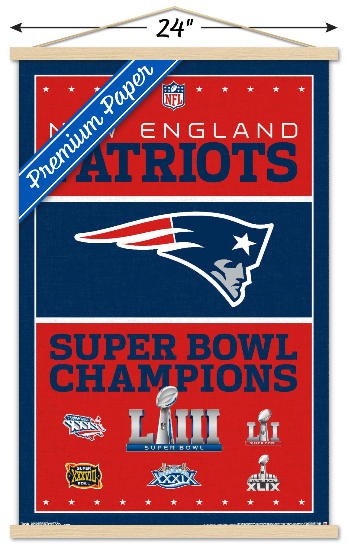 NFL New England Patriots - Champions 19 Wall Poster with Wooden Magnetic Frame, 22.375" x 34"