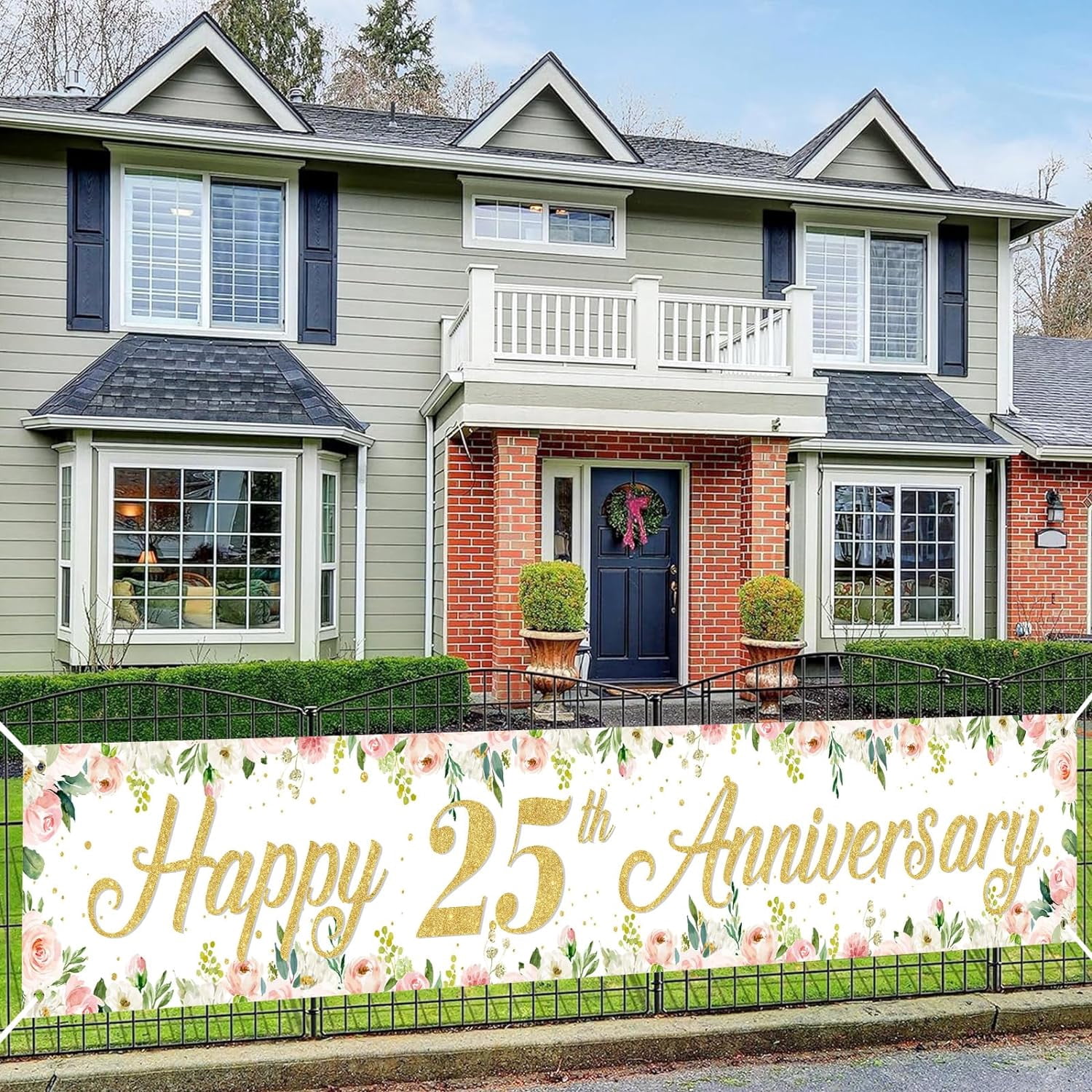 アート・デザイン・音楽 XLARGE 25TH ANNIVERSARY (with sign) 25th Anniversary Banner Decoration Floral 25th Anniversary Yard