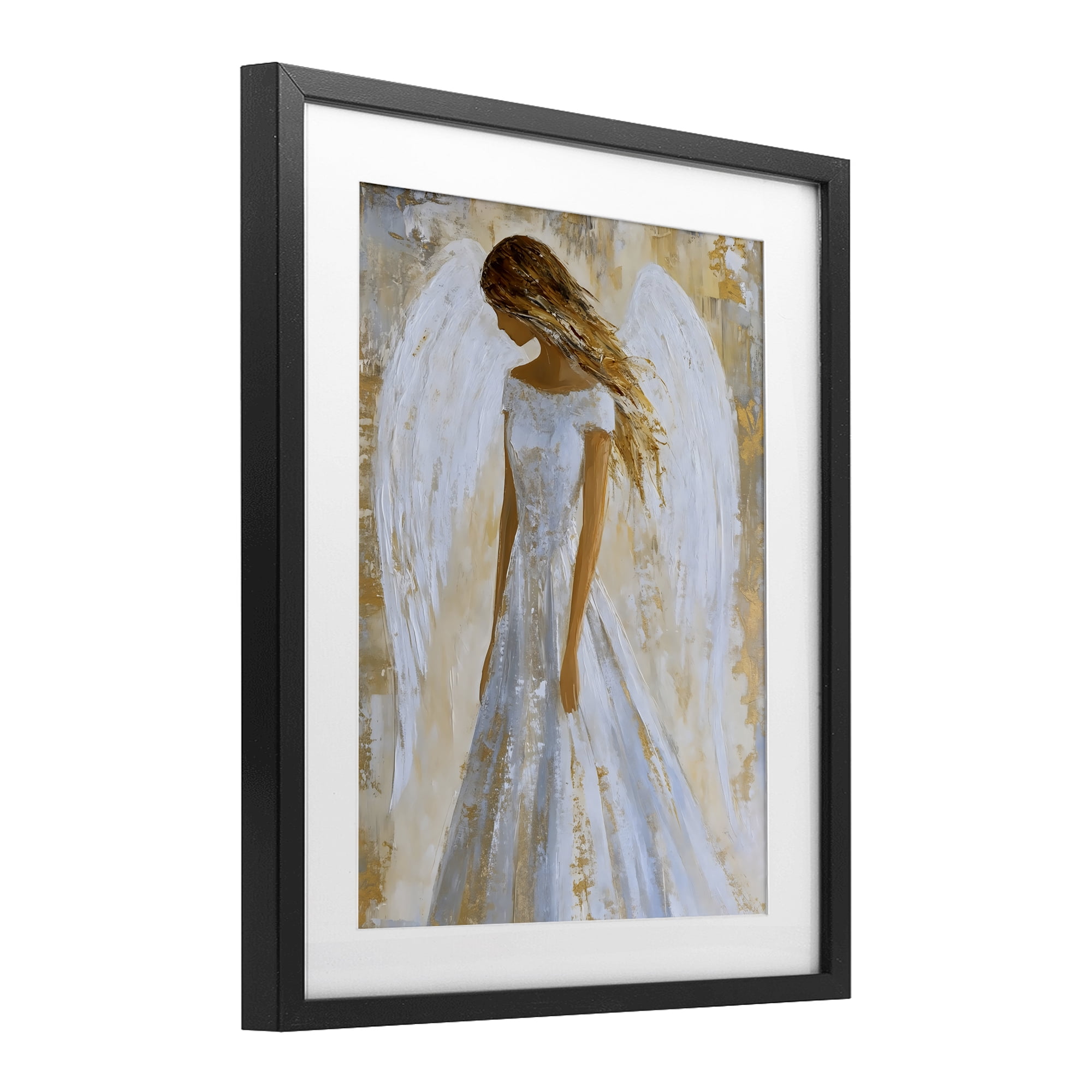 Holy Angel In White Black Framed Print Under Glass, design by Franklyn Gregory