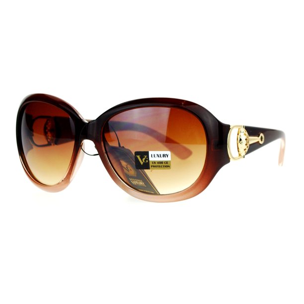 SA106 VG Eyewear Diva Luxury Buckle Jewel Arm Thick Plastic Butterfly Sunglasses Brown Beige