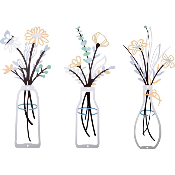 3Pc Metal Flowers Wall Arts HADEEONG Color Minimalist Flower Wall Decors Rustic Farmhouse Decorations for Housewarming Bathroom Living Room Kitchen Bedroom Dining Room
