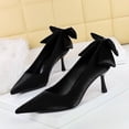thumbnail image 3 of Women Pointed Toe High Heel Stiletto Pumps 6.5CM Satin Pump Bow Wedding Evening Party Court Shoes, 3 of 6
