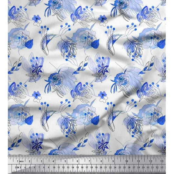 Soimoi Cotton Jersey Fabric Leaves & Camellias Floral Print Sewing Fabric Yard 58 Inch Wide