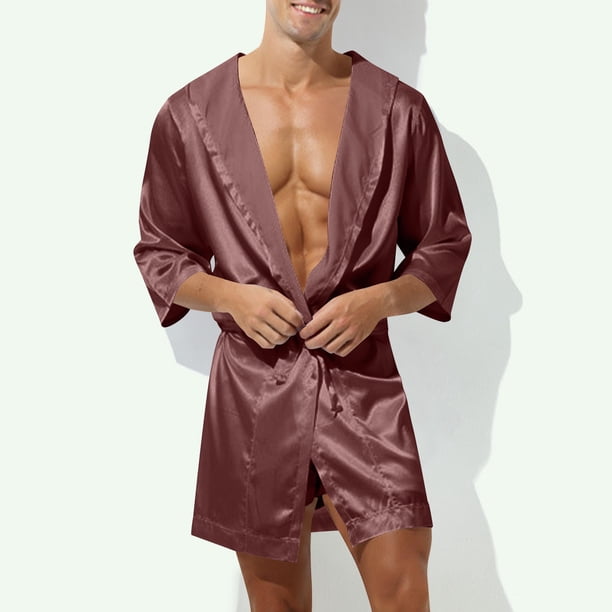 Batas para hombre, informales y de moda, de color sólido, con tirantes, capucha y manga corta, pijamas para hombre, blusa