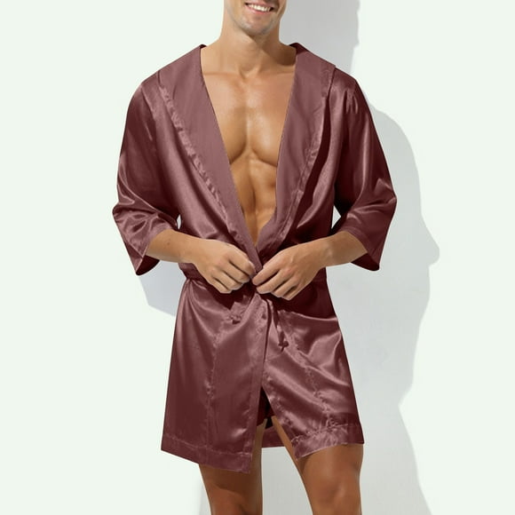 Batas para hombre, informales y de moda, de color sólido, con tirantes, capucha y manga corta, pijamas para hombre, blusa