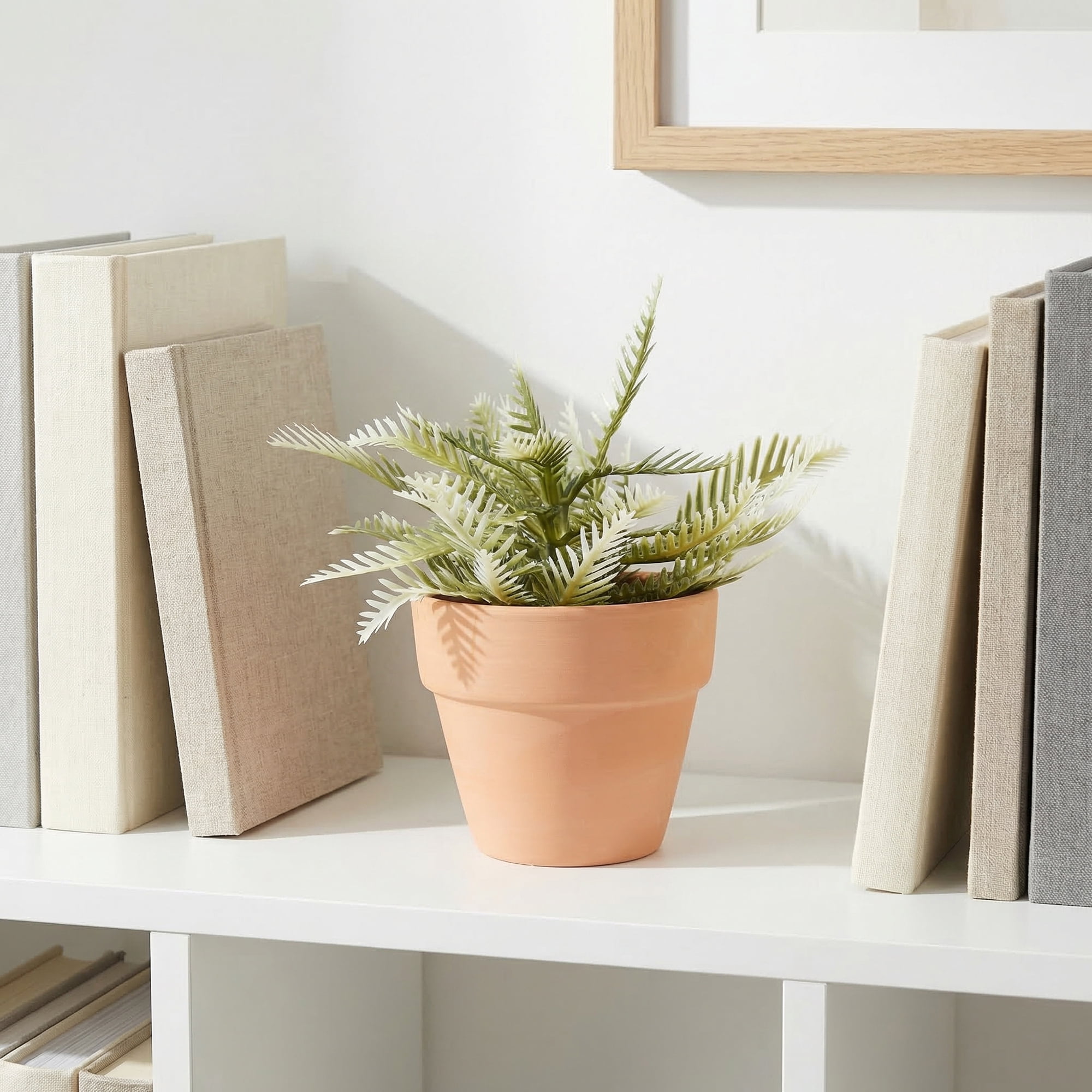 Unique Bargains Artificial Sago Palm Plant in Ceramic Pot Green And White 6.3"