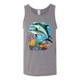 thumbnail image 2 of Pair of Dolphins Swimming in Ocean Animal Lover Mens Graphic Tank Top, Heather Grey, X-Large, 2 of 3