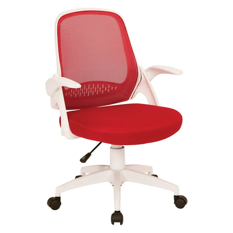 OSP Home Furnishings Jackson Office Chair with Black Mesh and White Frame including Flip Arms