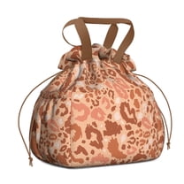Brown and Pink Of Leopard Print Drawstring Lunch Bag Women - Drawstring Lunch Bag Insulated for Work Office - Stain-Resistant Large Lunchbags for Women with Multi-Pockets