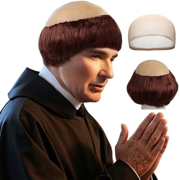 Peluca monje JoNeting Monk Friar Tuck Brown para cosplay de hombre