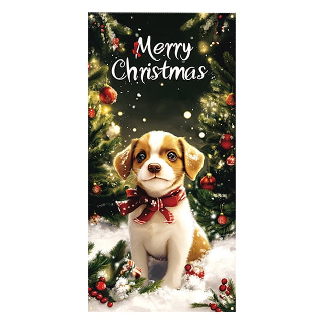 Housse de Porte de Noël avec Motifs de Chiens, Bannière des Fêtes, Décoration Suspendue pour Porte d'Entrée pour Affichage Festif Intérieur Extérieur, Rideau Réutilisable et Léger à Thème d'Animaux pour Déco d'Hiver à la Maison