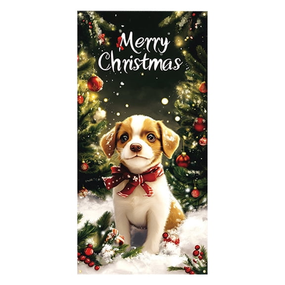 TanSiDing 1pcs Christmas Door Cover Decoration Funny Merry Christmas Door Cover Backdrop Cute Santa Dog Background for Xmas Holidays New Year Party Winter Decoration 35.43*70.87in