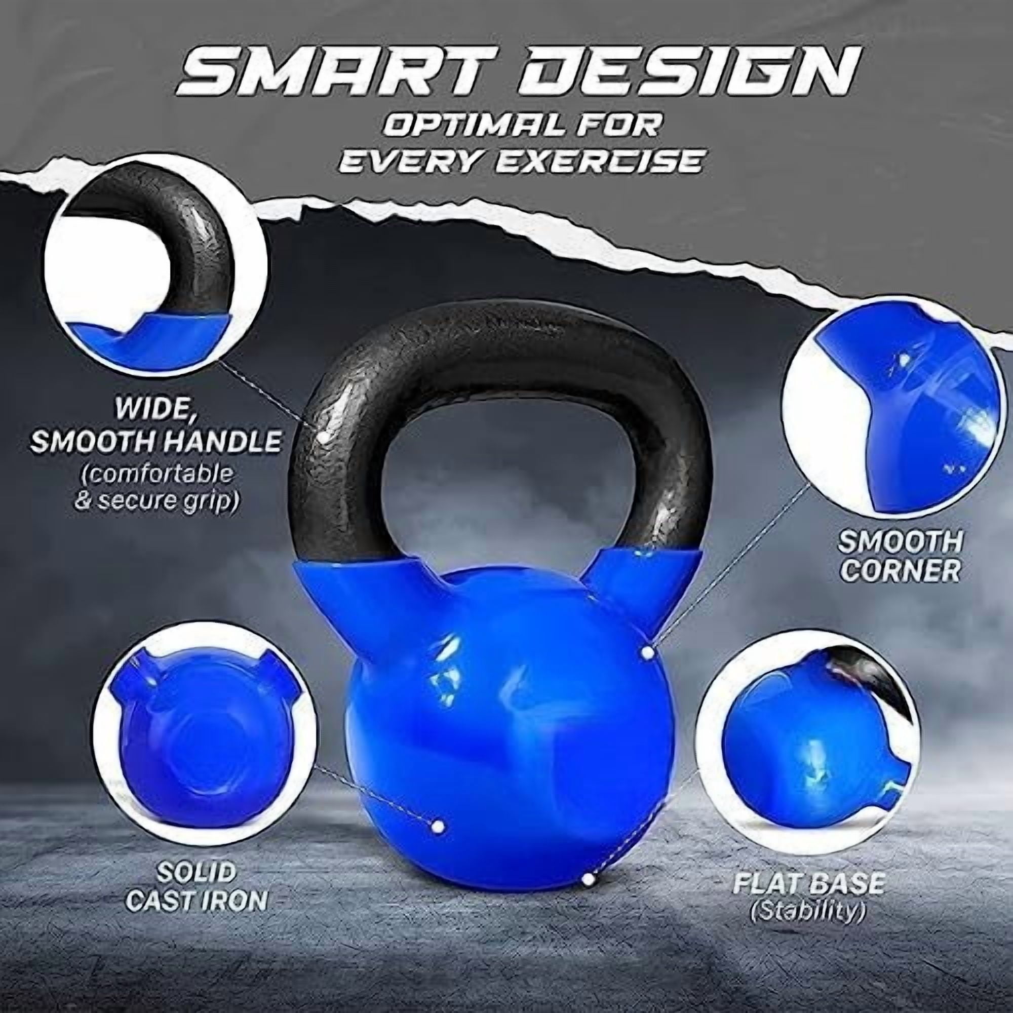 Kettlebell, 5-100 LB Vinyl Coated Cast Iron Strength Training Kettlebells for Home Gym Exercises, Fitness, Full Body Workout Equipment, Push Ups, and Grip Strength