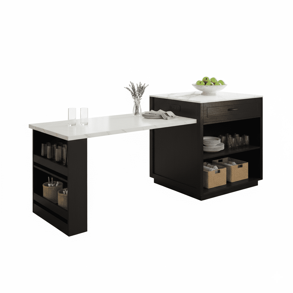Homy Casa Kitchen Island with Extendable Dining Table and Storage Shelves