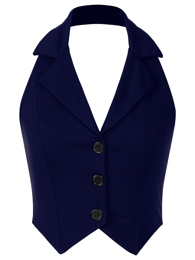 Aislor Women's Halterneck Waistcoat Vest Lapel Collar Blazer