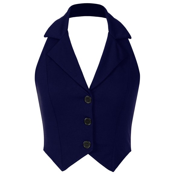 Hansber Gilet Court Chic Vintage à Boutons pour Femmes, Haut de Type Camisole, Gilet de Complet Formel pour Tenue de Bureau Décontractée, Bleu Marine, M