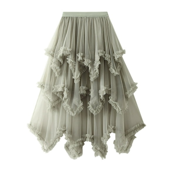 EHRWE Women's Skirt Women Mesh Solid Skirt A Line Color Waist Long Skirt High Skirt Carnival Festival Skirts for Women