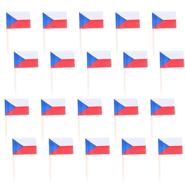 100pcs Wooden Flag Toothpicks National Day Decoration Cupcake Toppers Food Toothpick (Czech Republic)
