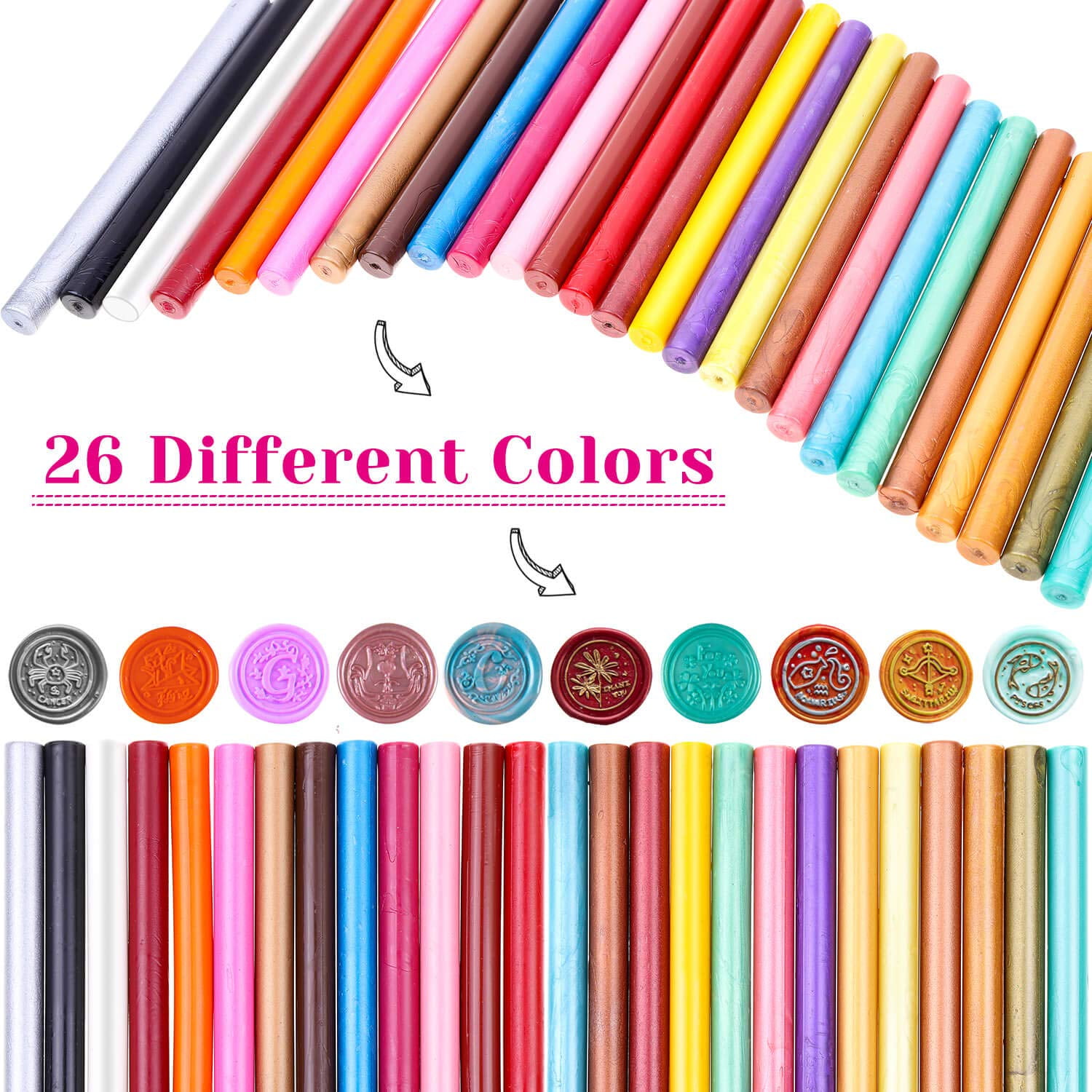 26pcs Wax Seal Sticks for Stamps, Letters and Crafts - Glue Gun Sealing (Assorted Colors)