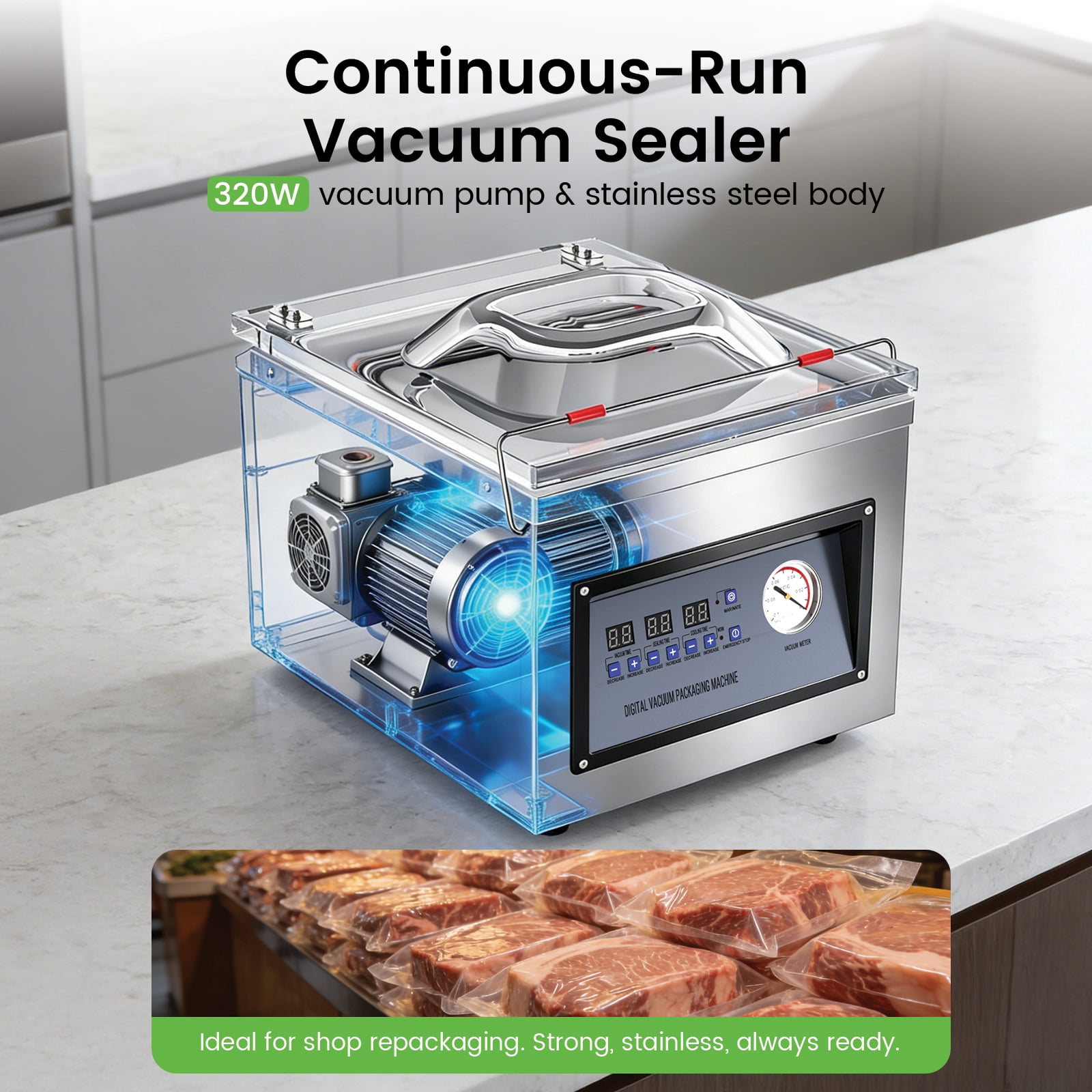 XUTUMM Commercial Vacuum Sealer Machine , Stainless Steel Vacuum Packaging Machine with Marinate Mode for Food, Tea, Electronics, Medicine, Restaurant and Home Use