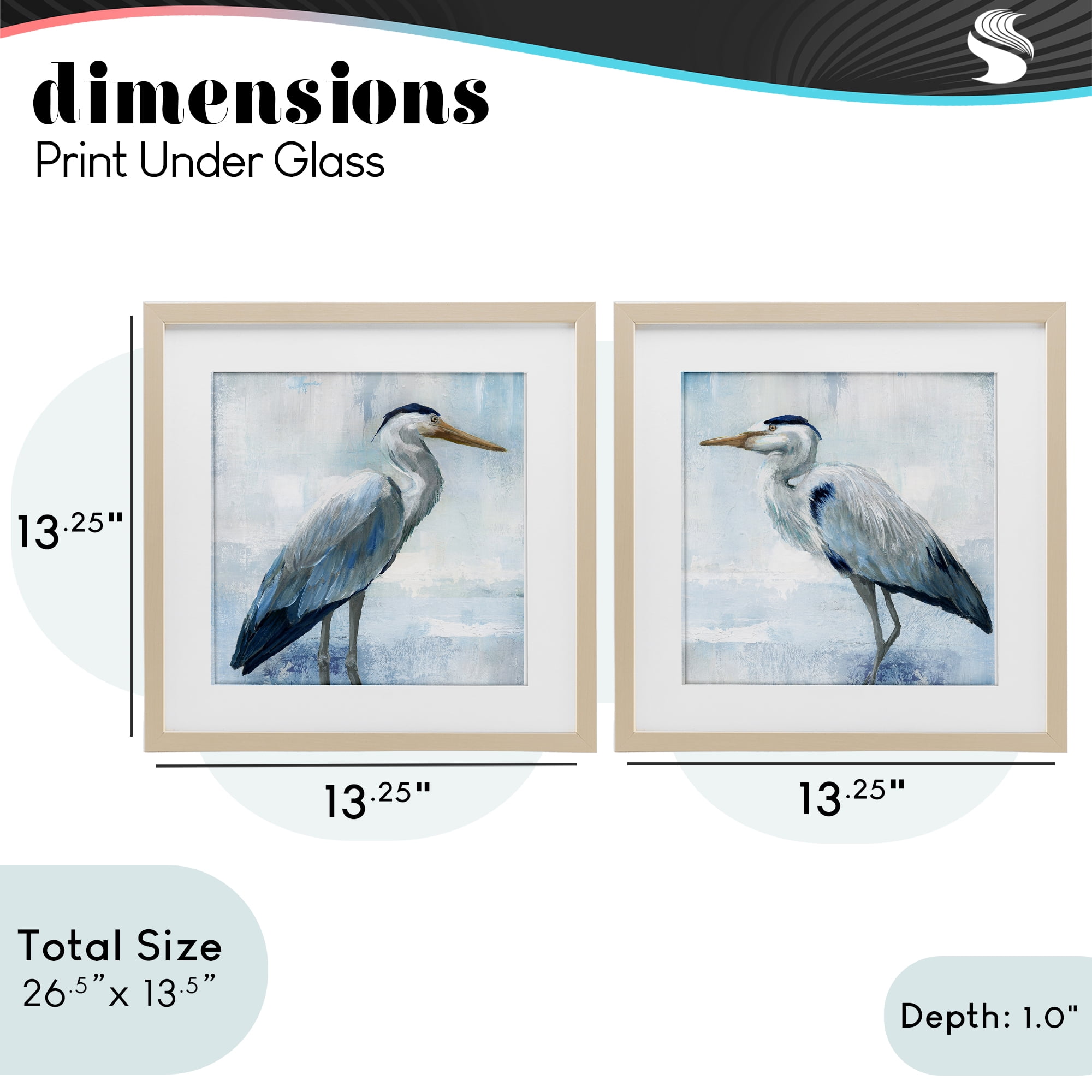 Stupell Industries Faded Blue Coastal Herons 2 Piece Birch Framed Print Under Glass Set, design by Nan