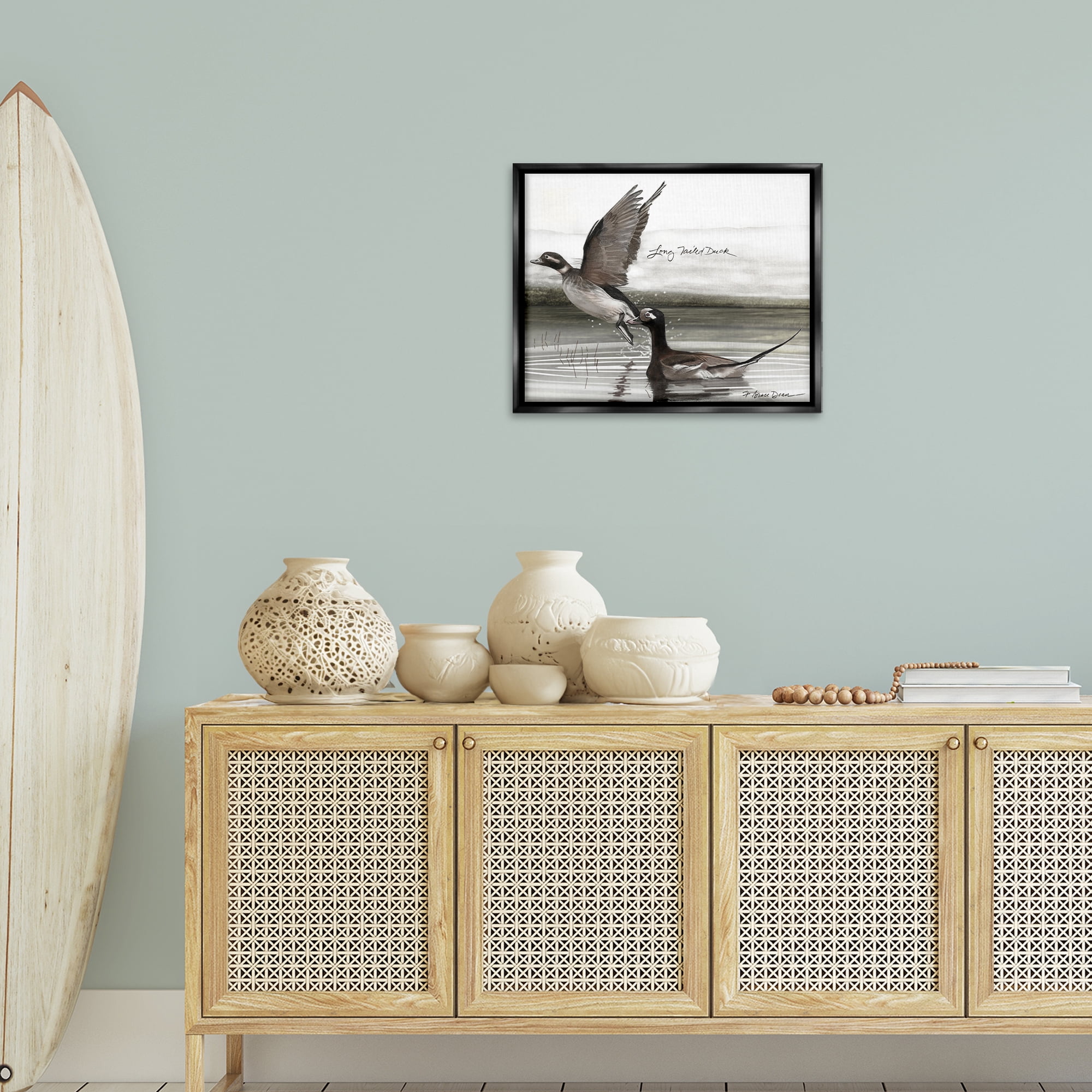 Stupell Industries Long Tailed Duck Animals & Insects Painting Black Floater Framed Canvas Art Print Wall Art, 21 x 17