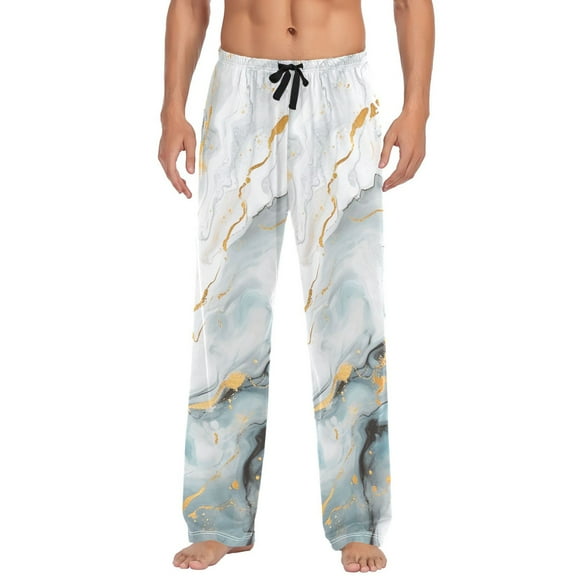 joogoo Men's Pajama Pants Grey Marble Cotton Long Sleepwear Lounge Pants L