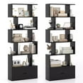 thumbnail image 1 of Gymax 2PCS 6-Tier Shaped Bookshelf w/ Cabinet 6-Tier Tall Bookcase w/ Doors, 1 of 10
