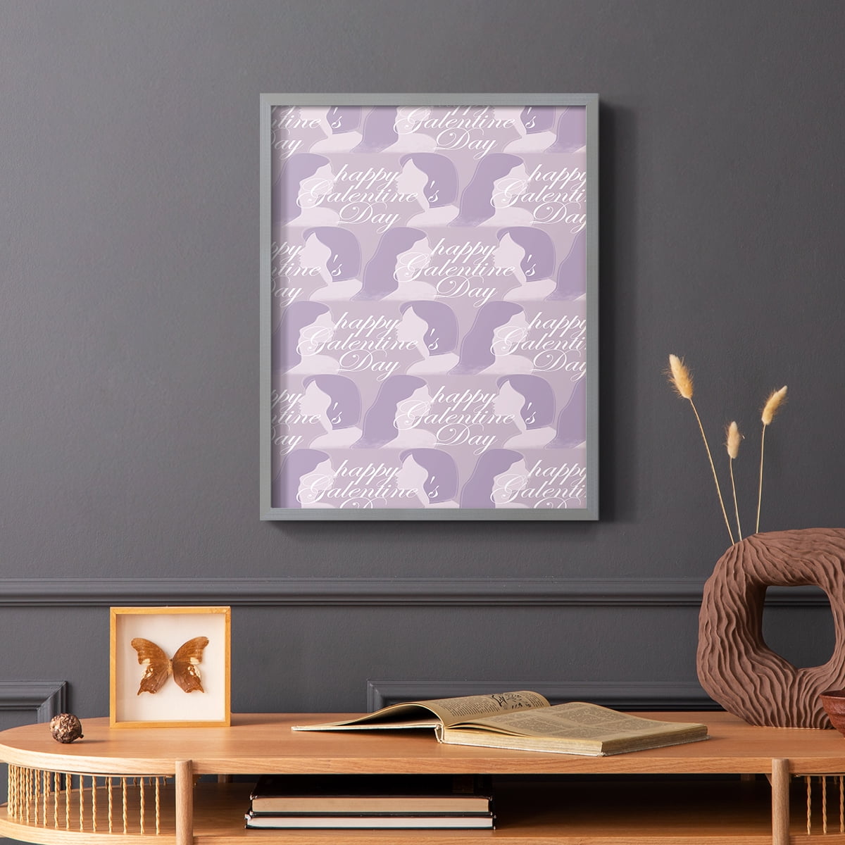 Happy Galentine's Day Collection E Framed Print in Gray Solid Wood Framed Print No Nail Hanging