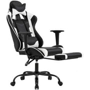 Chaise de Bureau Ergonomique Chaise de Jeu pour PC Chaise de Bureau Chaise d'ordinateur en Cuir PU Soutien Lombaire avec Repose-Pieds Chaise Pivotante à Roulettes Moderne pour Adultes,Blanc