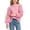 Pink, variant on Girls Puff Sleeve Blouse, Stretchy Crewneck Ribbed Knit Bow Detail Pullover Fashion Casual Daily Wear Tops White Size 5-6