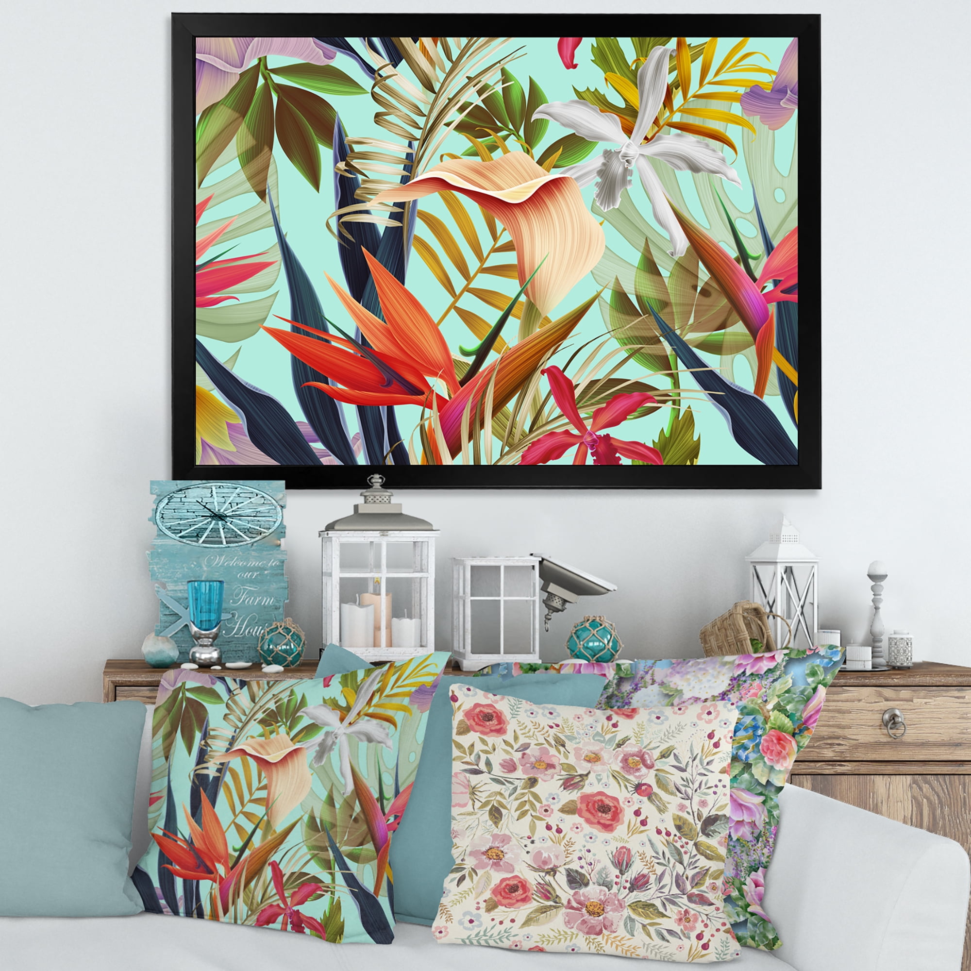 Designart 'VIntage Tropical Flowers II' Tropical Framed Art Print