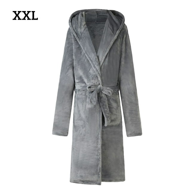 Camisón de invierno para hombre, bata con capucha, bolsillo, manga larga, bata de baño para spa, gris, XXL Vogacara AP001005-12
