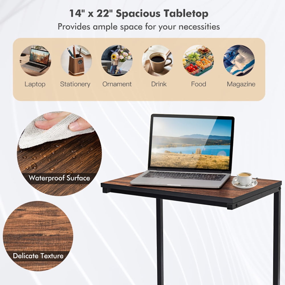 Finihen End Table, 26 Inch Beside Sofa Laptop Holder End Stand Desk, Sofa Side Table, Bed Side Table, for Living Room, Bedroom, Brown Finihen End Table, 26 Inch Beside Sofa Laptop Holder End Stand Desk, Sofa Side Table, Bed Side Table, for Living Room, Bedroom, Brown