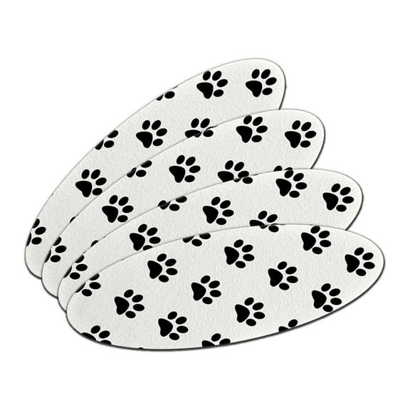 Paw Prints on Parade Black White Double-Sided Oval Nail File Emery Board 4 Pack