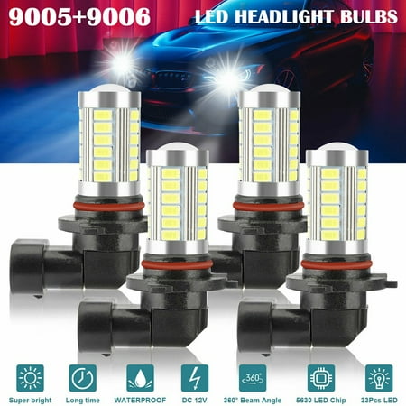 

CIQKKGG 4X 9005 9006 LED Combo Headlight Bulbs High Low Beam Kit HB3 HB4 6500K Super White