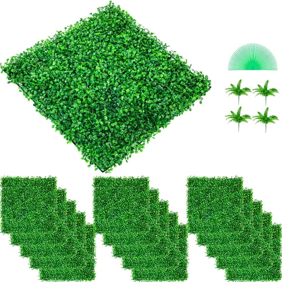 KFFKFF Synthetic Boxwood Panels, 48 Pack, UV Protected, 10x10" 4cm Thick Green Faux Hedge for Decorating and Privacy Screens in Indoor, Outdoor, Garden, and Backyard Settings