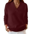 thumbnail image 2 of vigerkar Women's Sweaters Casual Long Sleeve Pullover V Neck Lightweight Sweatshirts Cute Blouse Tops (Wine, XXL), 2 of 6